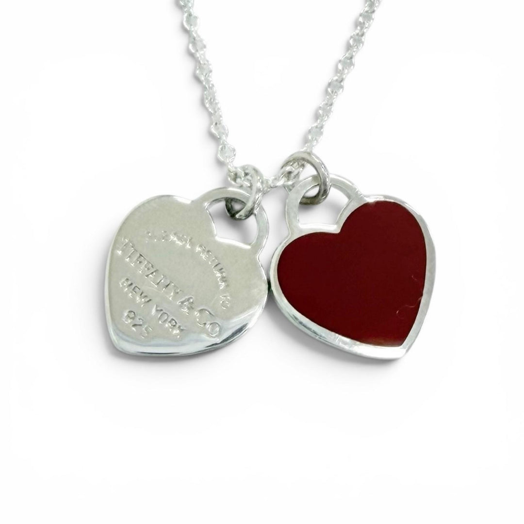 Excellent TIFFANY&Co. Necklace Mini Double Heart Tag Pendant Silver AG925 Women