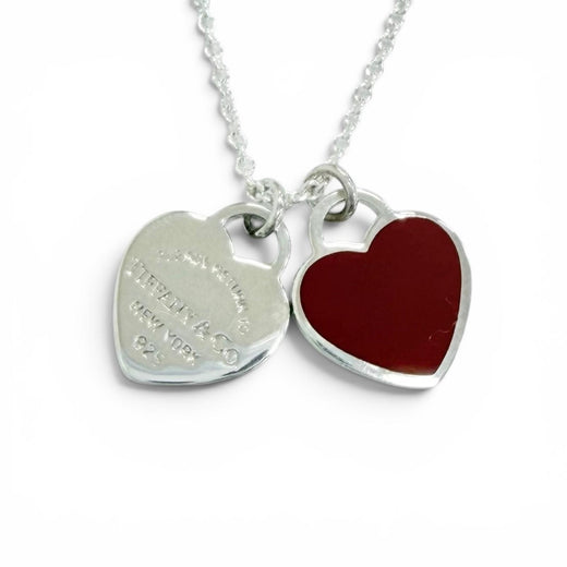 Excellent TIFFANY&Co. Necklace Mini Double Heart Tag Pendant Silver AG925 Women