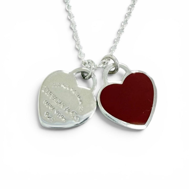 Excellent TIFFANY&Co. Necklace Mini Double Heart Tag Pendant Silver AG925 Women