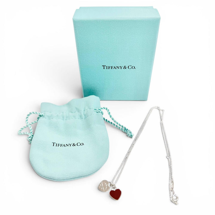 Excellent TIFFANY&Co. Necklace Mini Double Heart Tag Pendant Silver AG925 Women