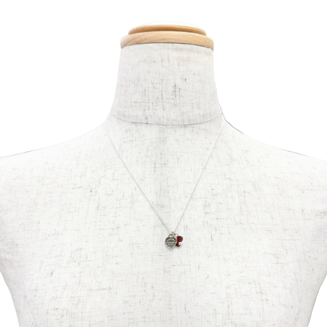 Excellent TIFFANY&Co. Necklace Mini Double Heart Tag Pendant Silver AG925 Women