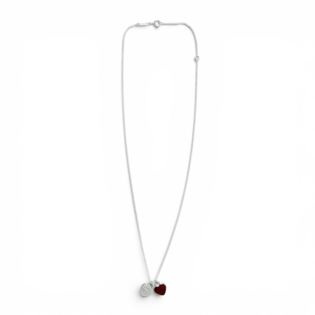 Excellent TIFFANY&Co. Necklace Mini Double Heart Tag Pendant Silver AG925 Women