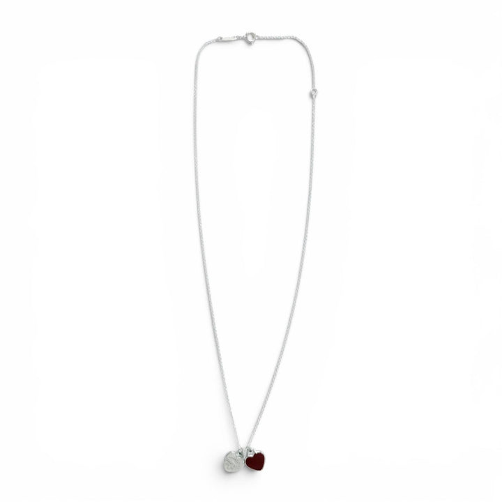 Excellent TIFFANY&Co. Necklace Mini Double Heart Tag Pendant Silver AG925 Women