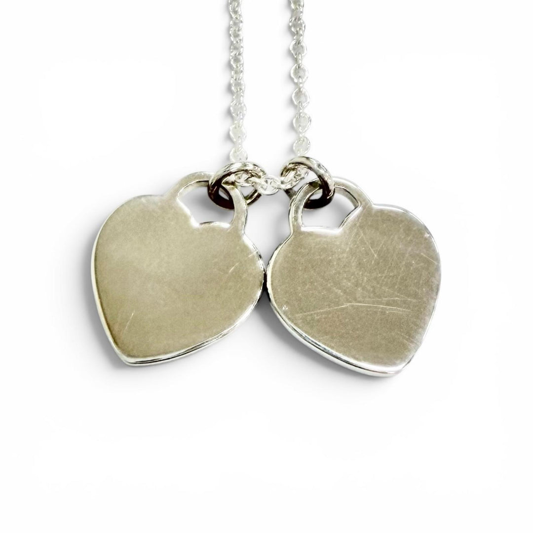 Excellent TIFFANY&Co. Necklace Mini Double Heart Tag Pendant Silver AG925 Women