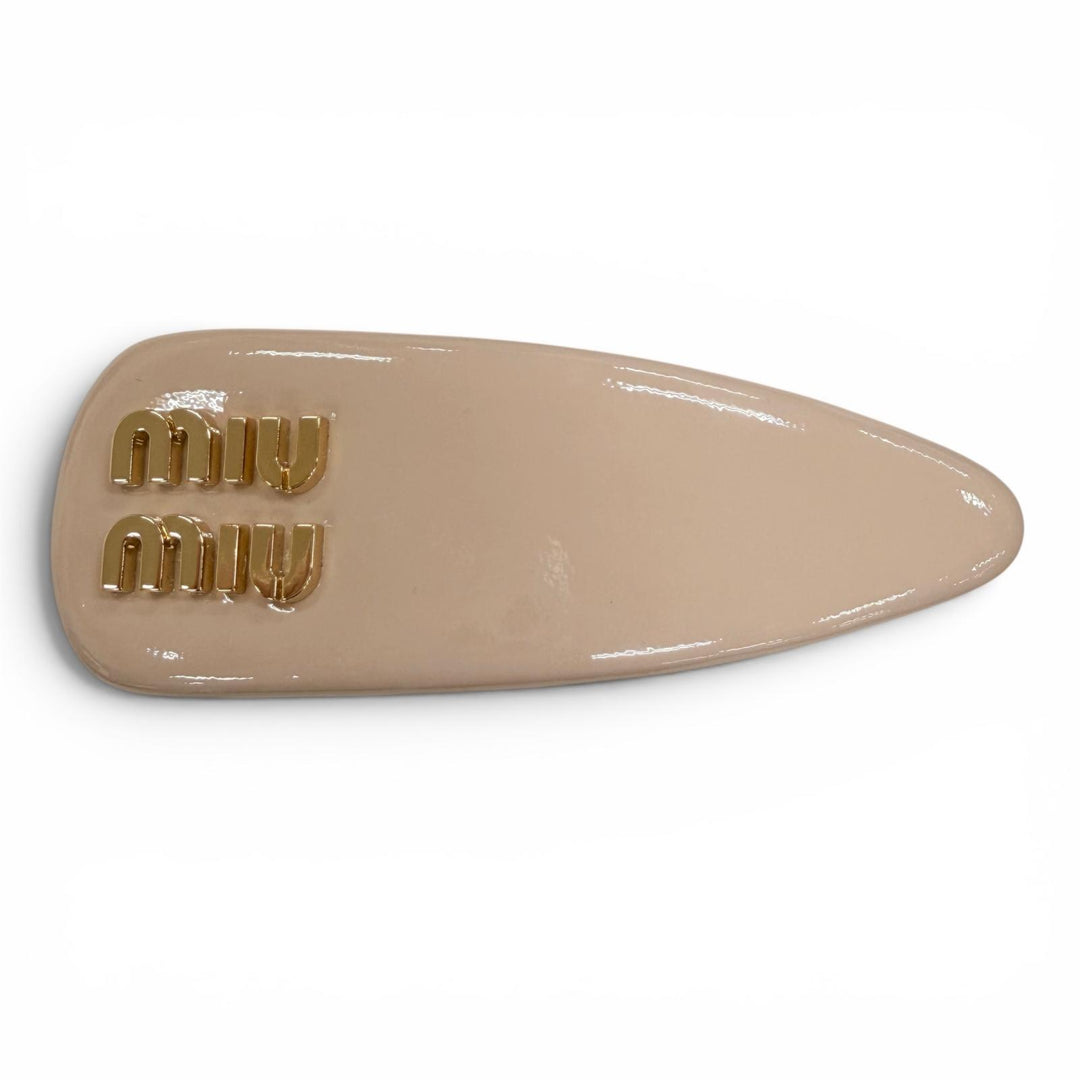 Excellent MIUMIU Valletta Logo Metal Patent Leather pink beige Women 5IF179