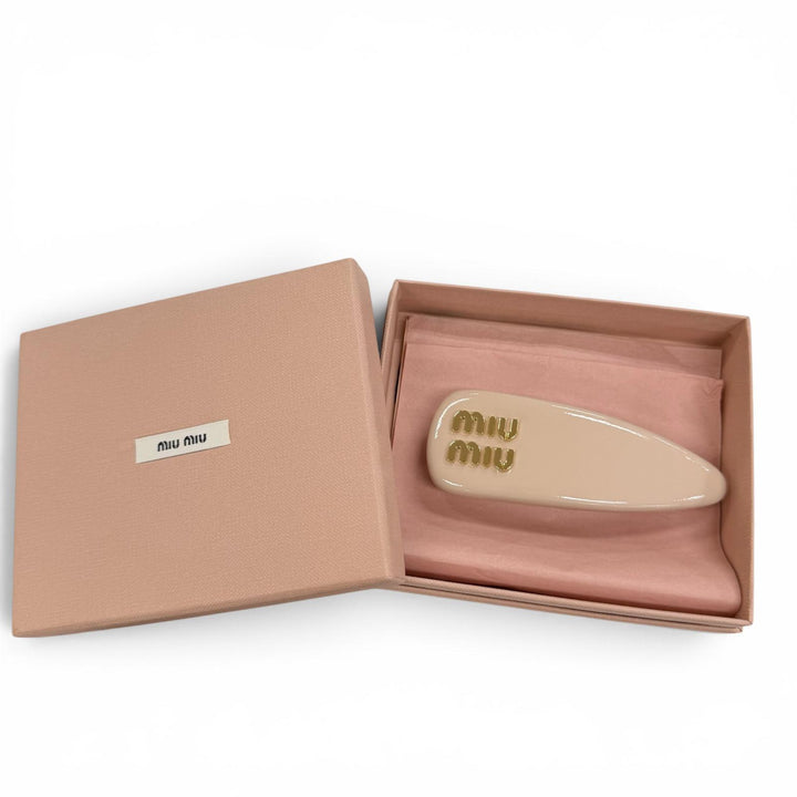 Excellent MIUMIU Valletta Logo Metal Patent Leather pink beige Women 5IF179