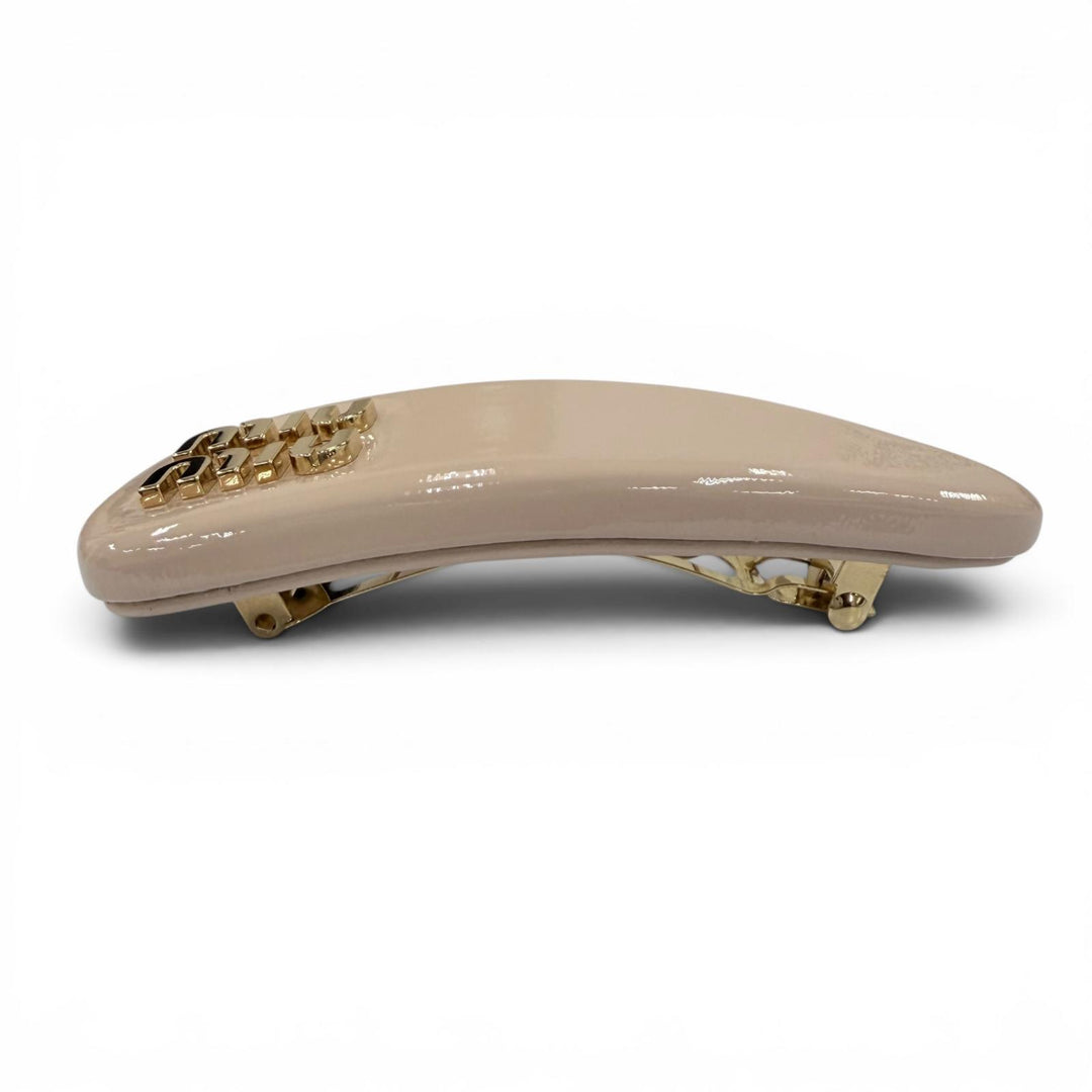 Excellent MIUMIU Valletta Logo Metal Patent Leather pink beige Women 5IF179