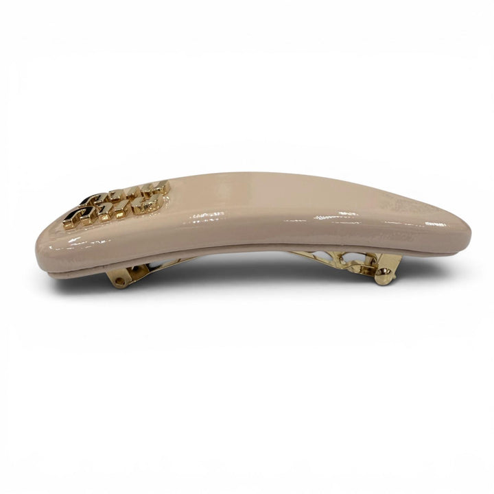 Excellent MIUMIU Valletta Logo Metal Patent Leather pink beige Women 5IF179