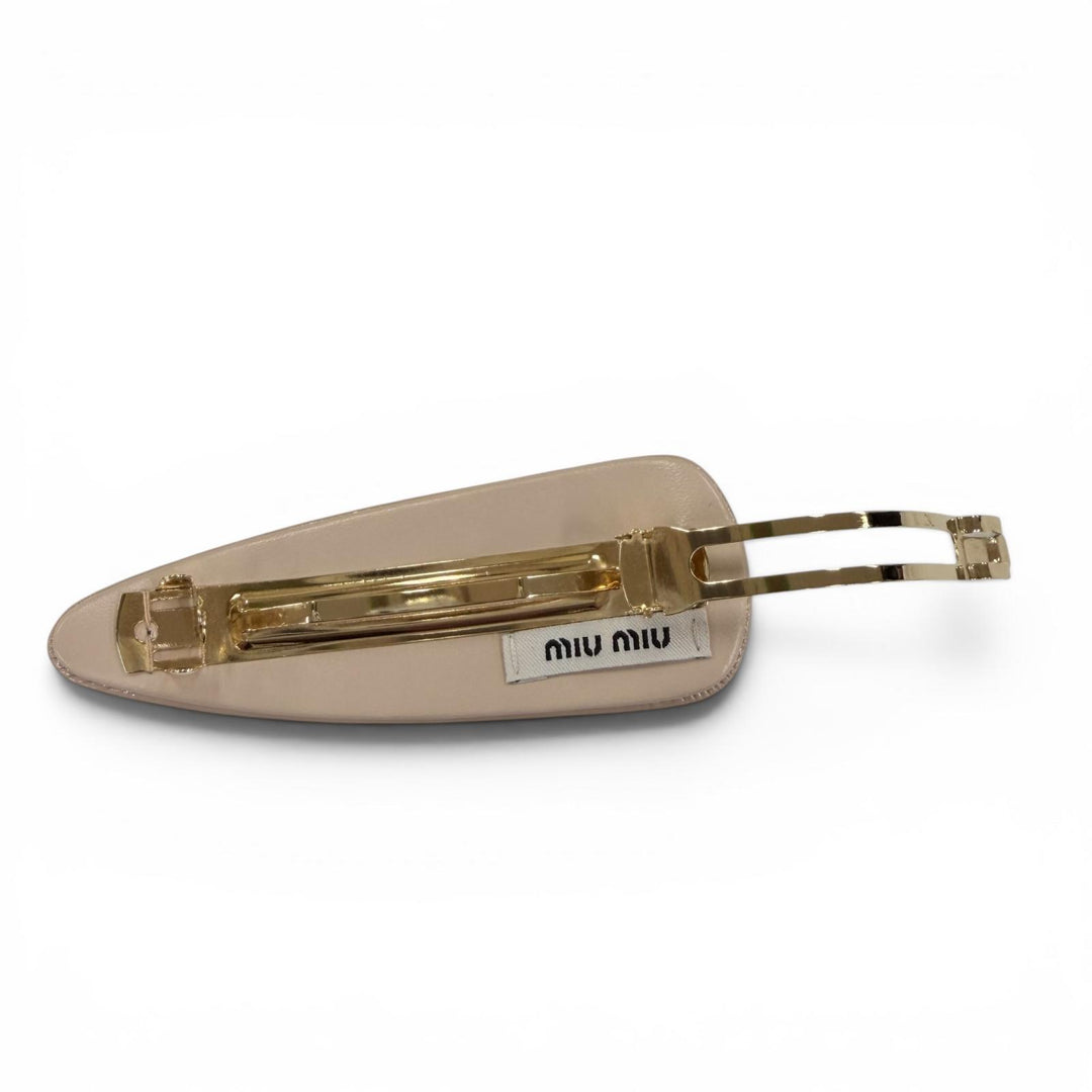 Excellent MIUMIU Valletta Logo Metal Patent Leather pink beige Women 5IF179