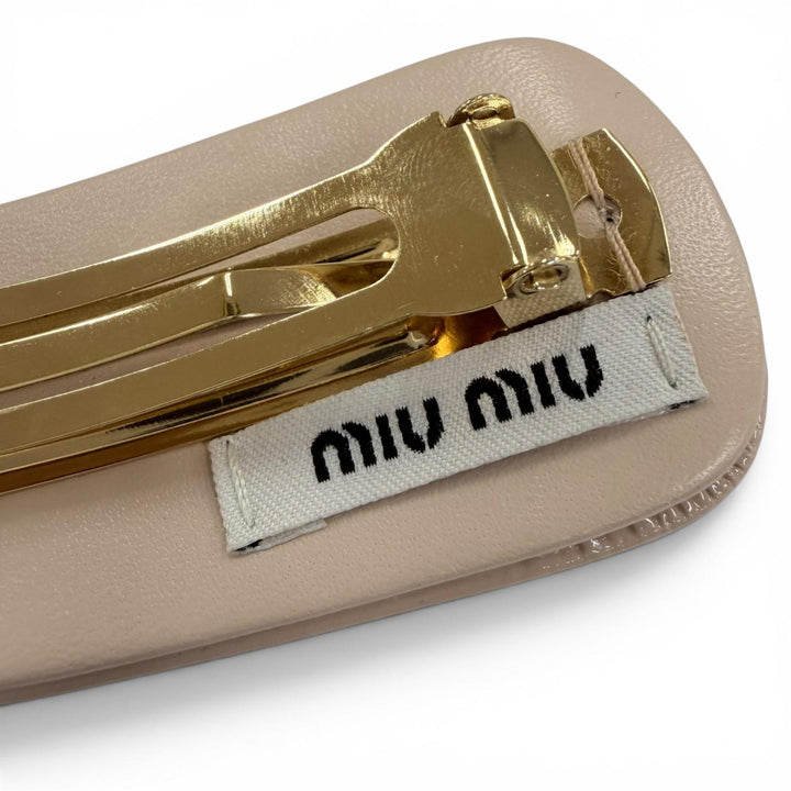 Excellent MIUMIU Valletta Logo Metal Patent Leather pink beige Women 5IF179