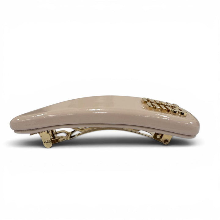 Excellent MIUMIU Valletta Logo Metal Patent Leather pink beige Women 5IF179