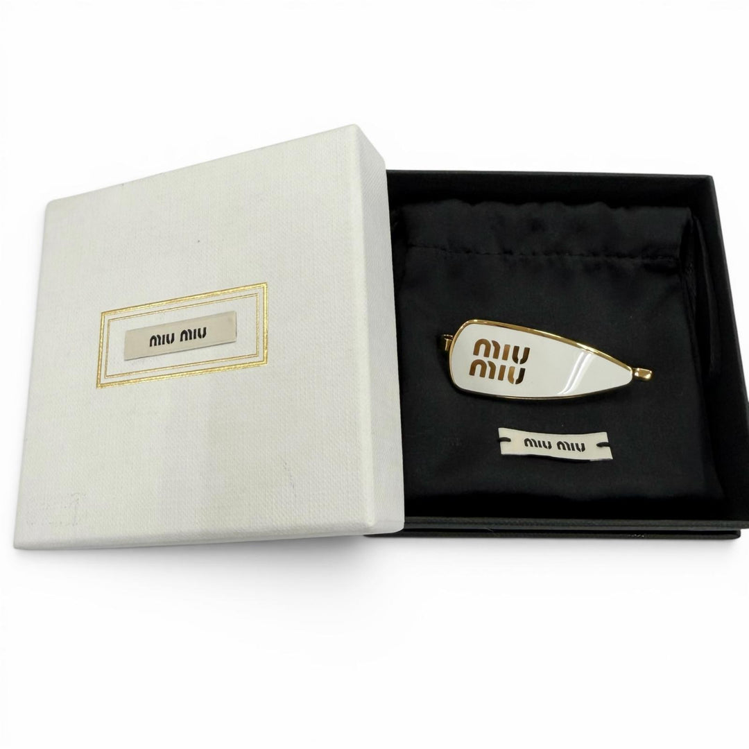 Great MIUMIU hairpin Enamel metal hair clip Logo hair accessories white 5IF147