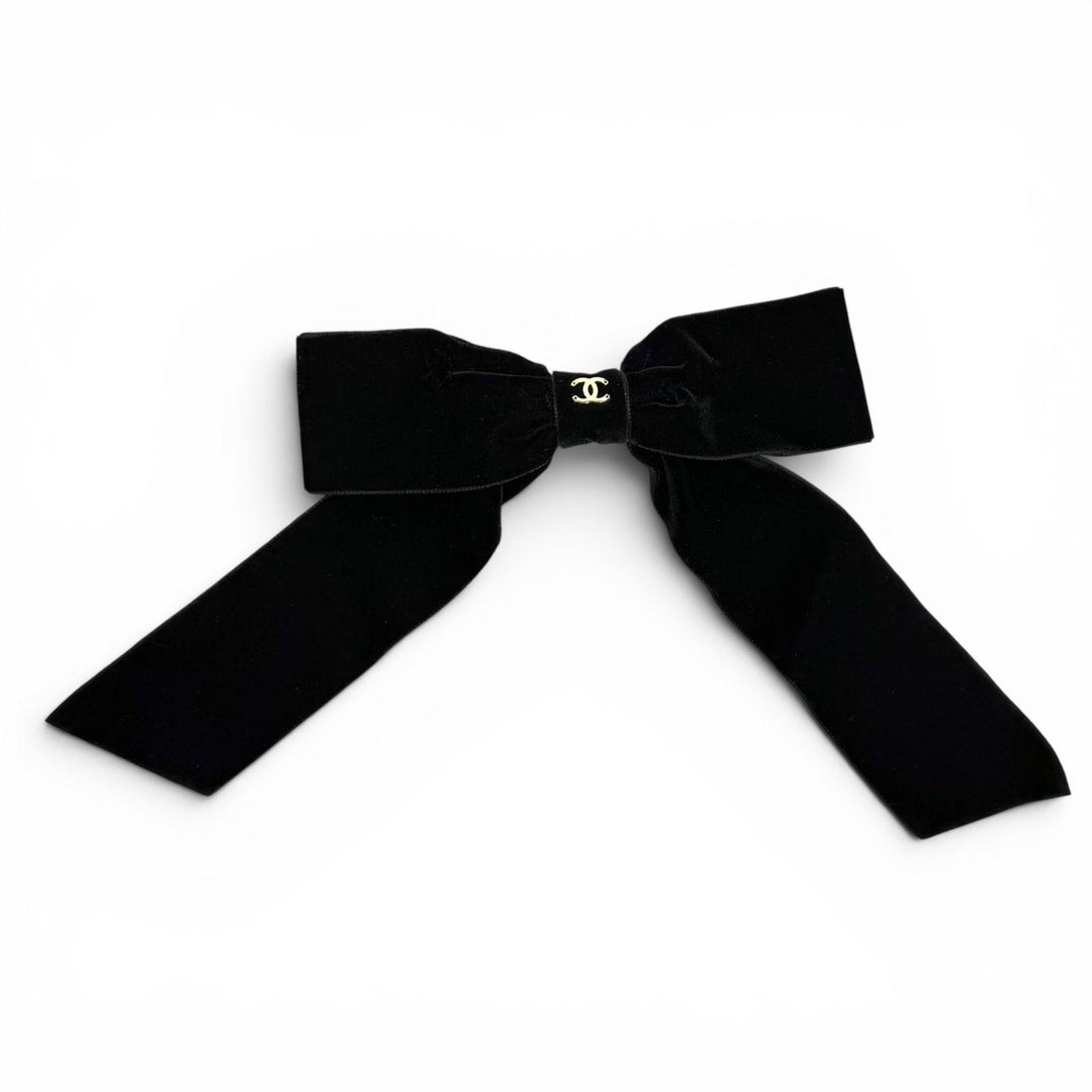 Excellent CHANEL Valletta COCO Mark Ribbon Velor black polyamide Women 24V