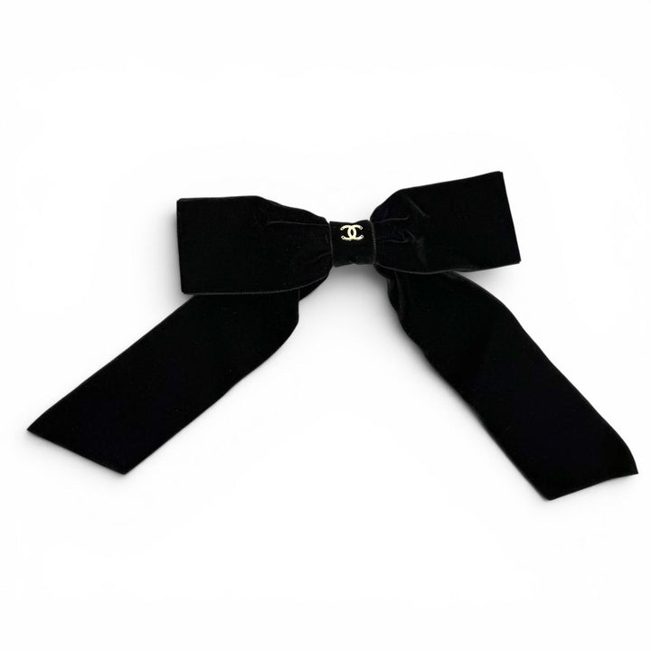 Excellent CHANEL Valletta COCO Mark Ribbon Velor black polyamide Women 24V