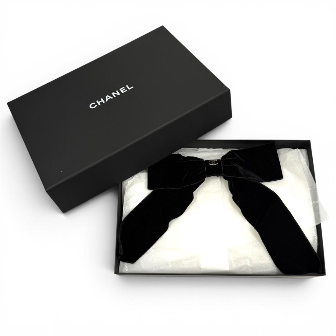 Excellent CHANEL Valletta COCO Mark Ribbon Velor black polyamide Women 24V