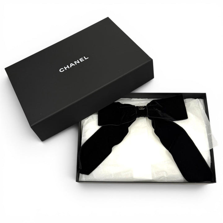 Excellent CHANEL Valletta COCO Mark Ribbon Velor black polyamide Women 24V