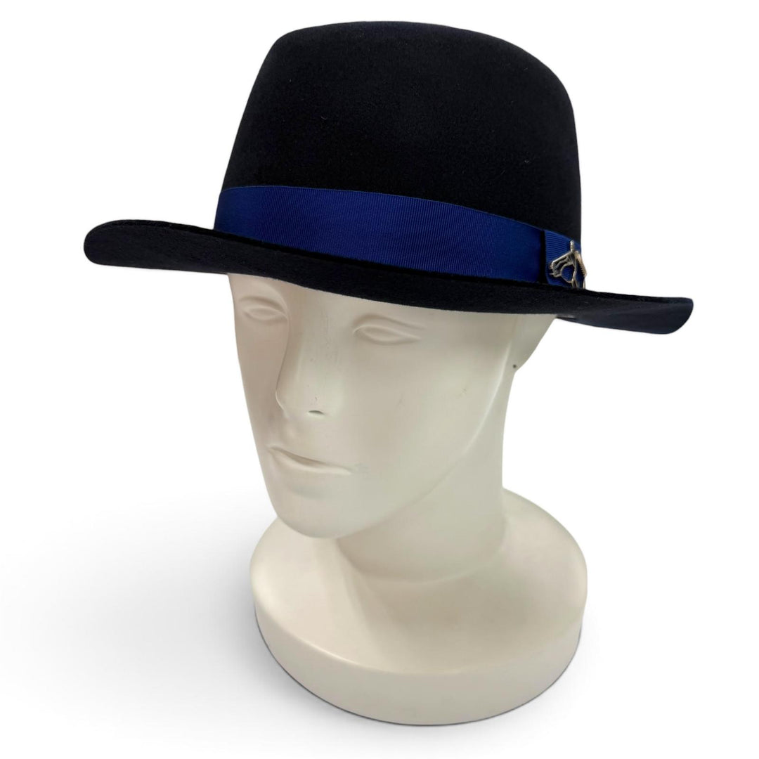 Great HERMES hat Felt fedora hat with metal trim Navy wool mens
