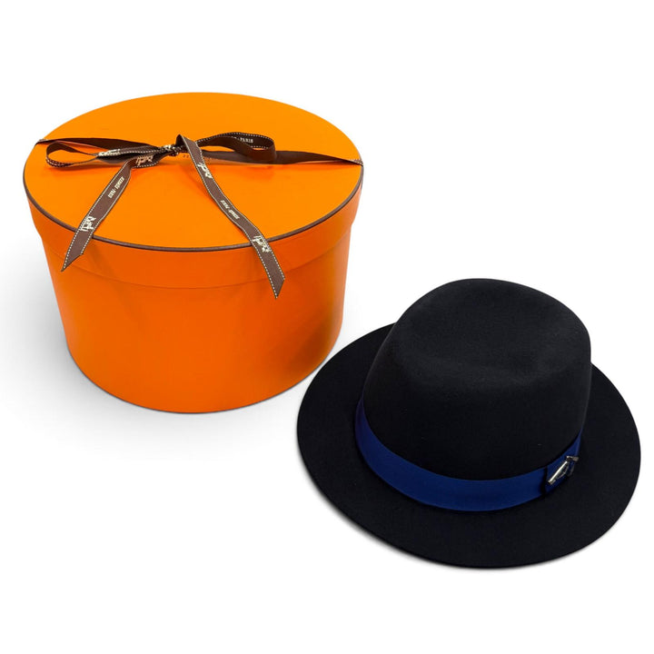 Great HERMES hat Felt fedora hat with metal trim Navy wool mens