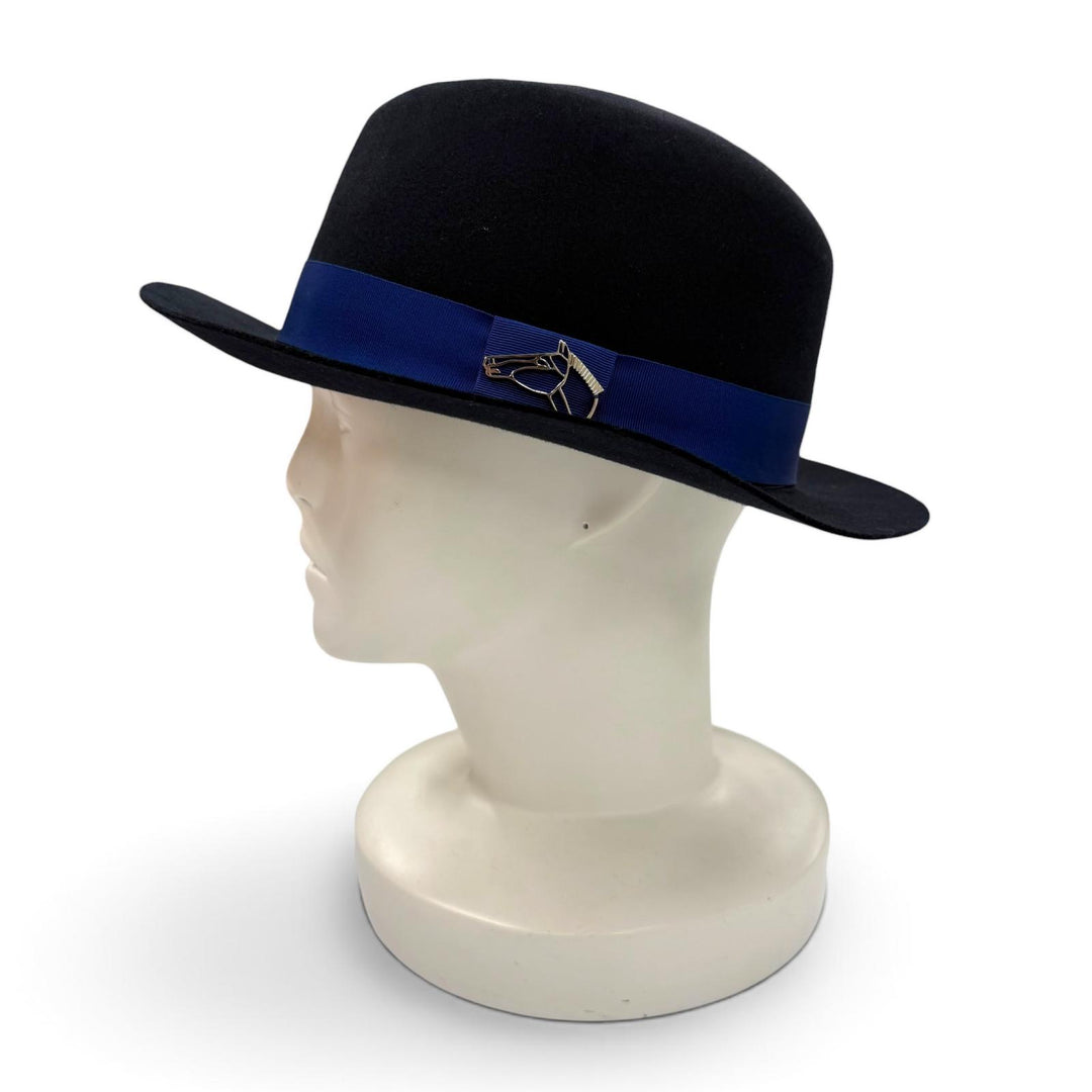 Great HERMES hat Felt fedora hat with metal trim Navy wool mens