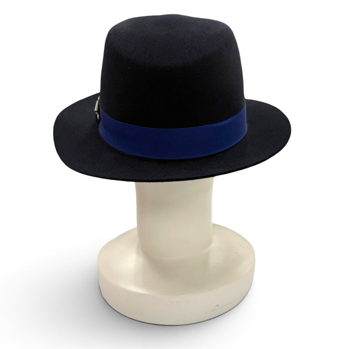 Great HERMES hat Felt fedora hat with metal trim Navy wool mens
