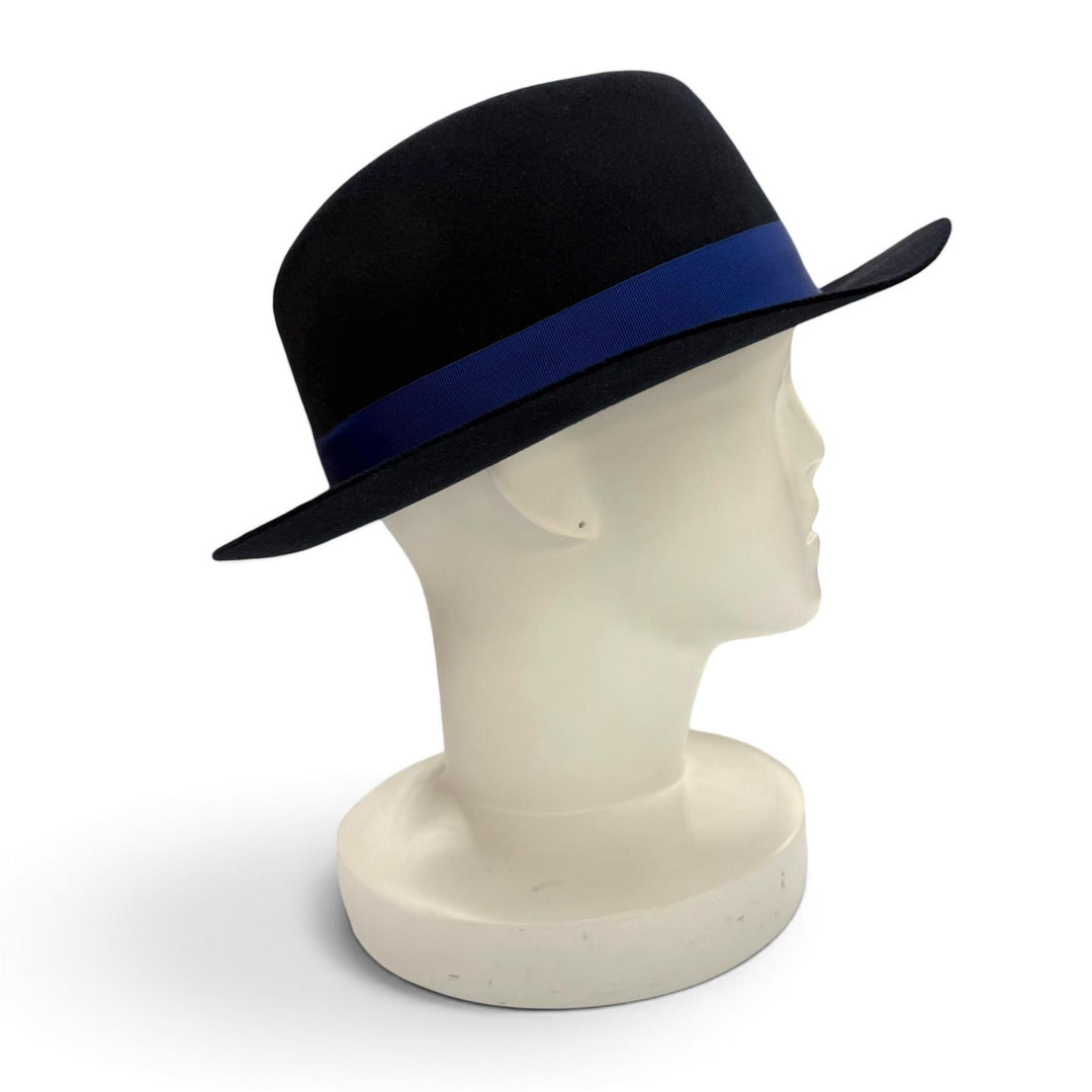 Great HERMES hat Felt fedora hat with metal trim Navy wool mens