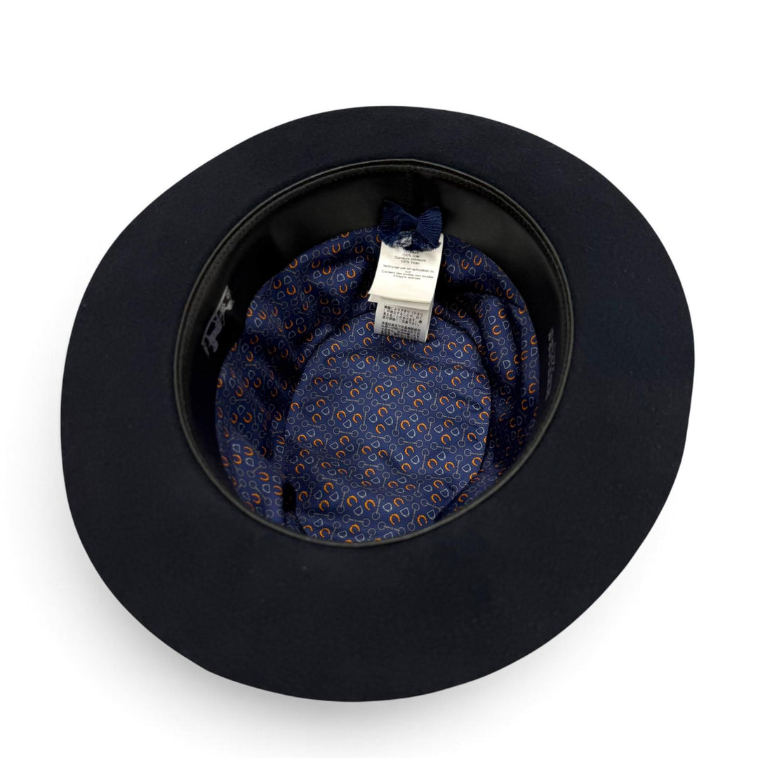 Great HERMES hat Felt fedora hat with metal trim Navy wool mens
