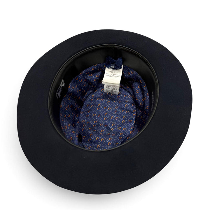Great HERMES hat Felt fedora hat with metal trim Navy wool mens