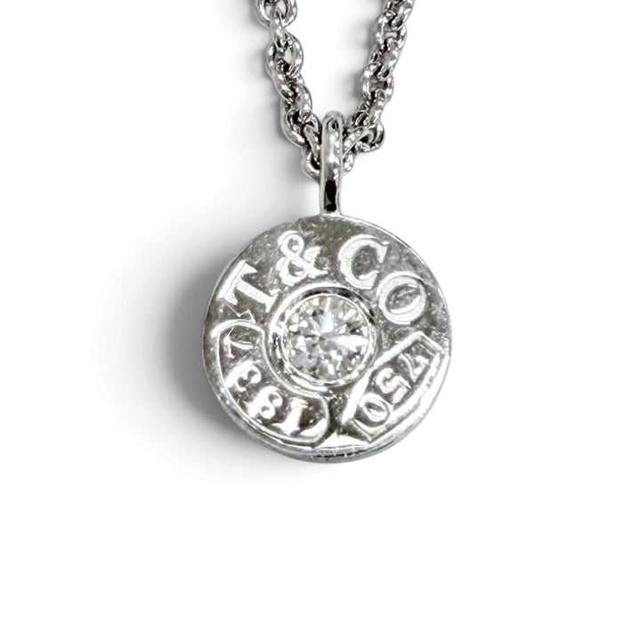 Great TIFFANY&Co. Necklace 1837 Circle Necklace with 1 Diamond, 750 (WG)