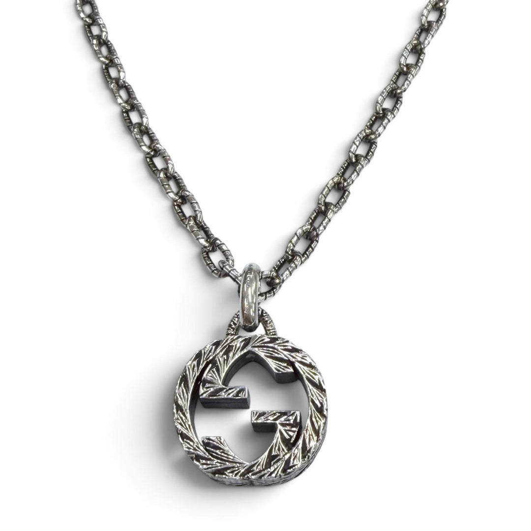 Great GUCCI Necklace Interlocking G Arabesque Silver AG925 mens 455307