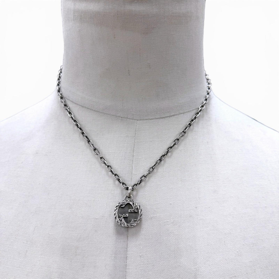 Great GUCCI Necklace Interlocking G Arabesque Silver AG925 mens 455307
