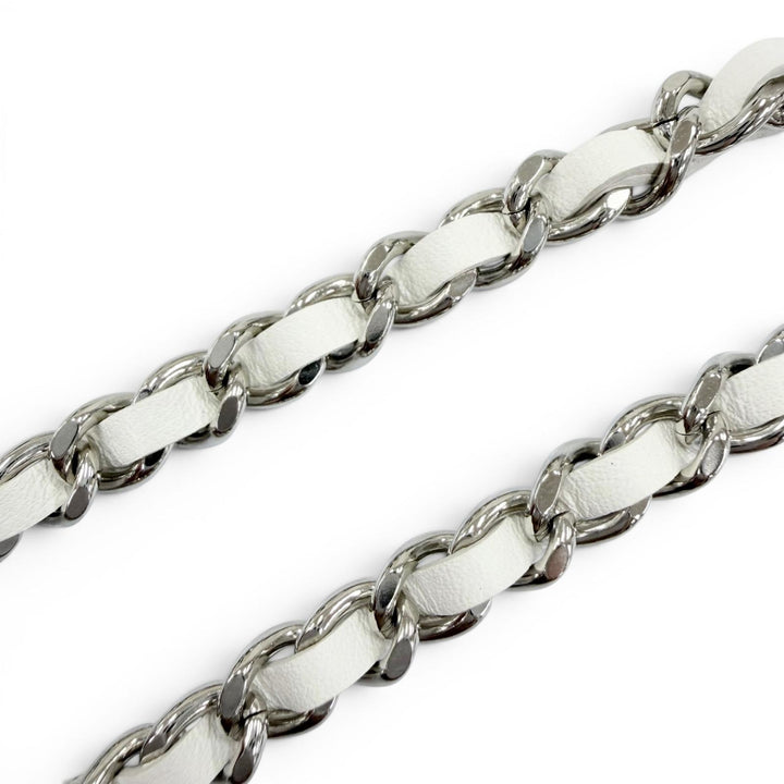 Excellent CHANEL Necklace COCO Mark Rhinestone Leather Silver leather Women B25C
