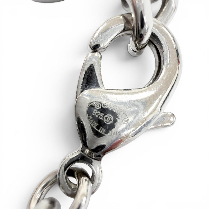 Excellent CHANEL Necklace COCO Mark Rhinestone Leather Silver leather Women B25C