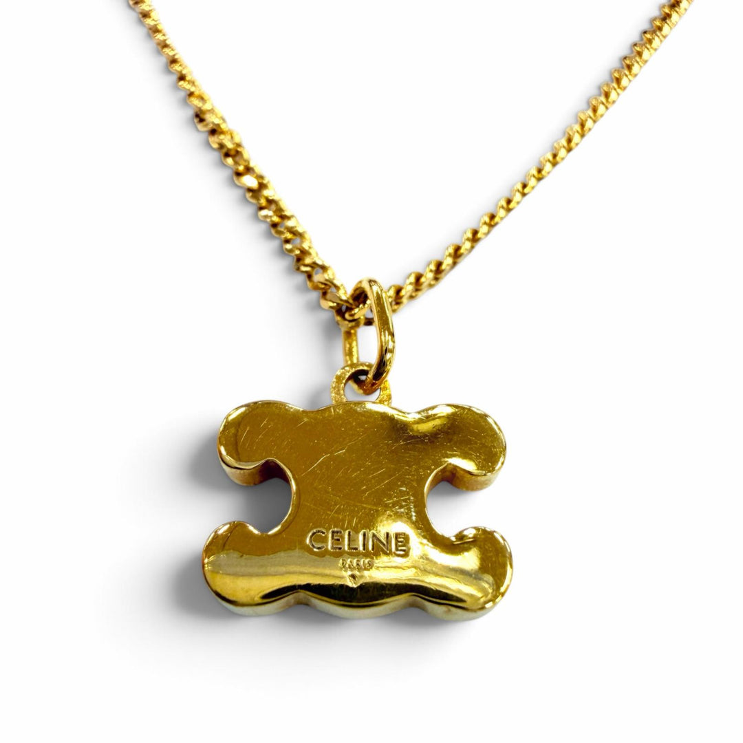 Excellent CELINE Triomphe Rhinestone Necklace / Gold Finish Current product