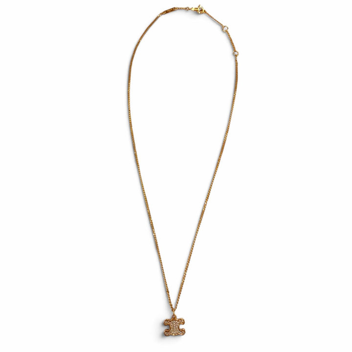 Excellent CELINE Triomphe Rhinestone Necklace / Gold Finish Current product