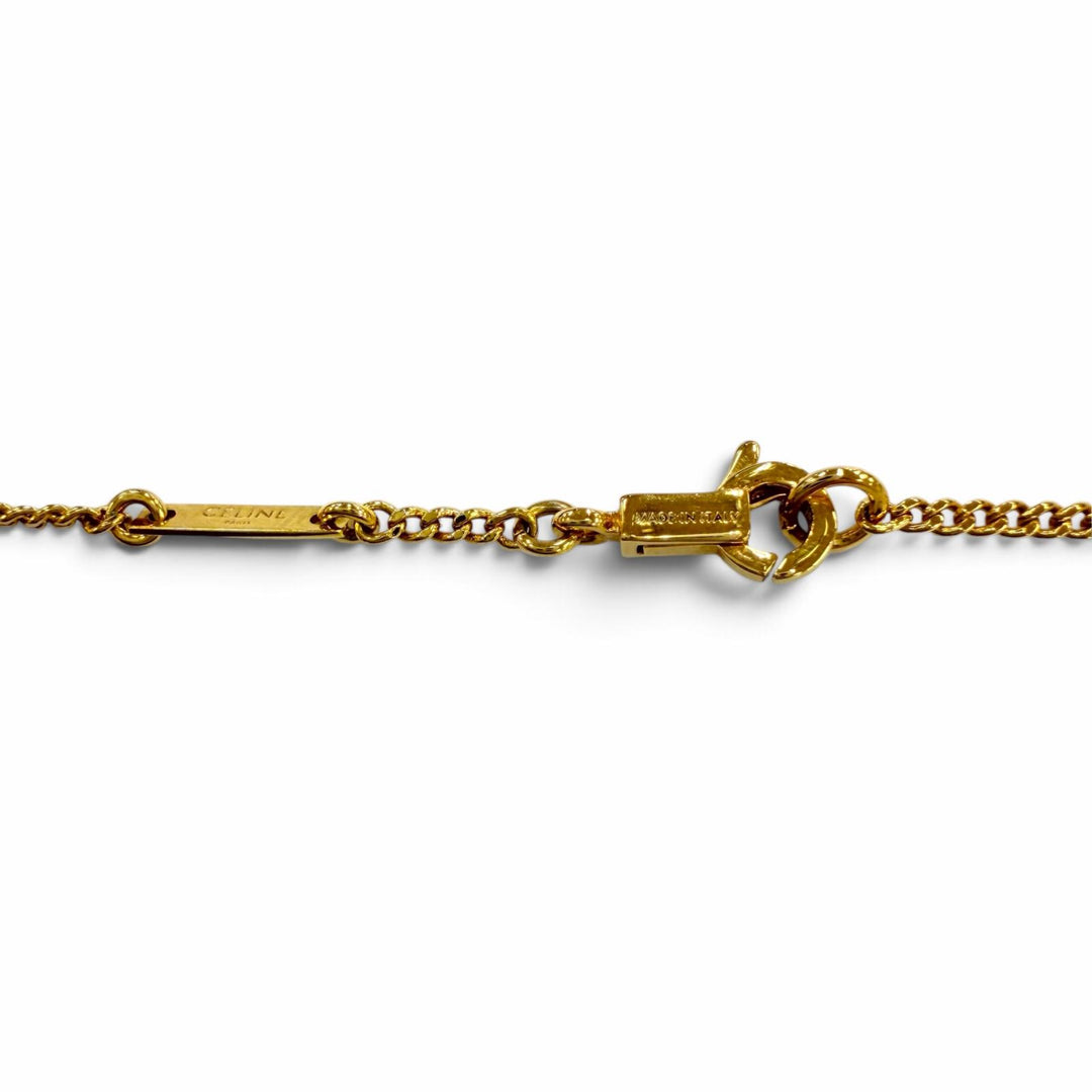 Excellent CELINE Triomphe Rhinestone Necklace / Gold Finish Current product