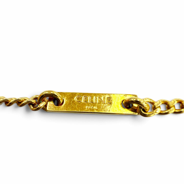Excellent CELINE Triomphe Rhinestone Necklace / Gold Finish Current product
