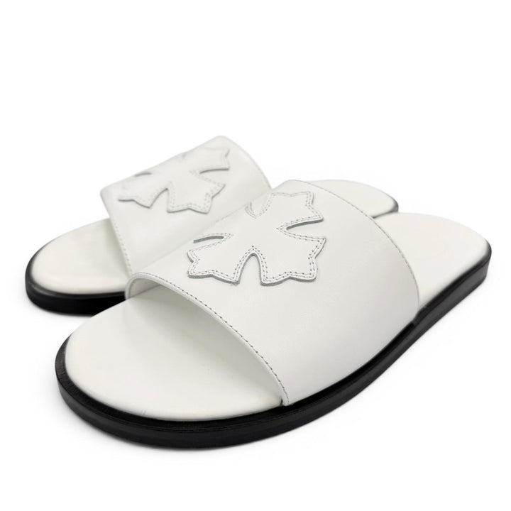 Pristine CHROME HEARTS Sandals CH Slide CH Plus Patch Leather white Women 36