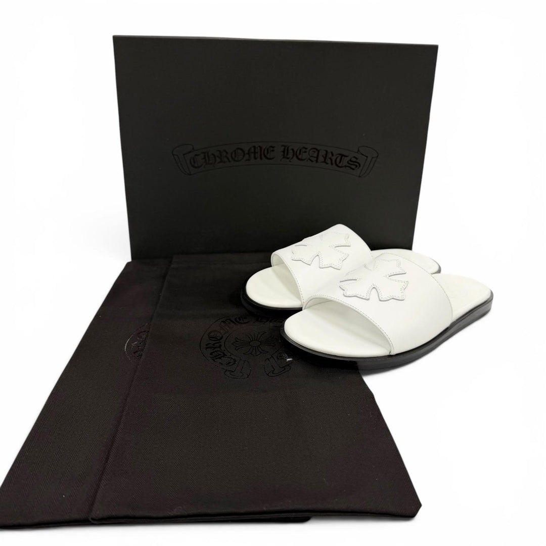Pristine CHROME HEARTS Sandals CH Slide CH Plus Patch Leather white Women 36