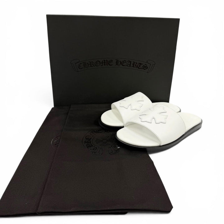 Pristine CHROME HEARTS Sandals CH Slide CH Plus Patch Leather white Women 36