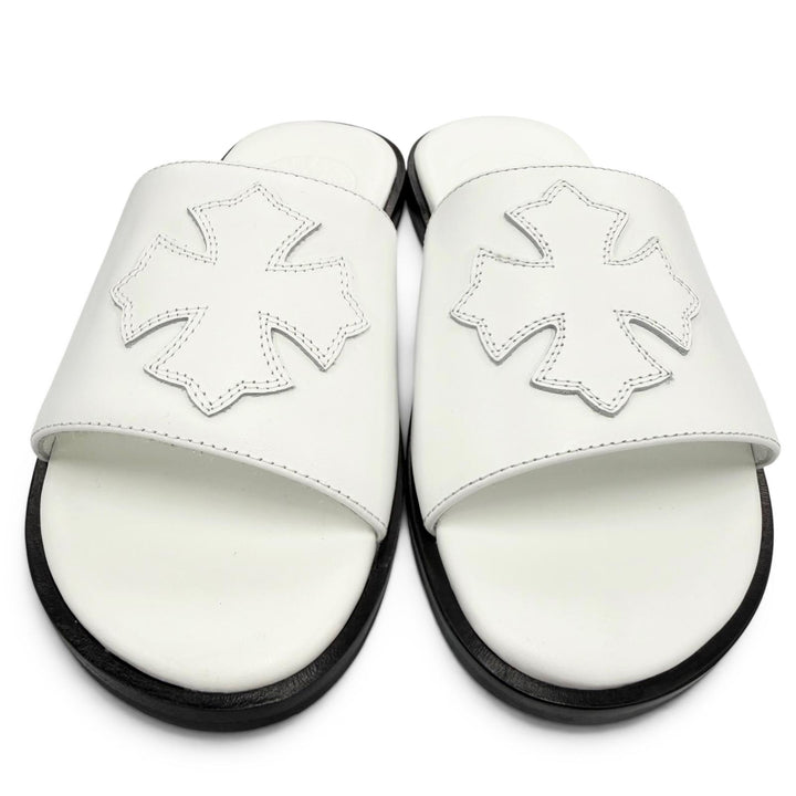 Pristine CHROME HEARTS Sandals CH Slide CH Plus Patch Leather white Women 36