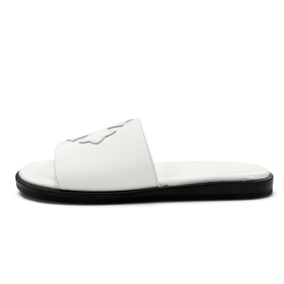 Pristine CHROME HEARTS Sandals CH Slide CH Plus Patch Leather white Women 36