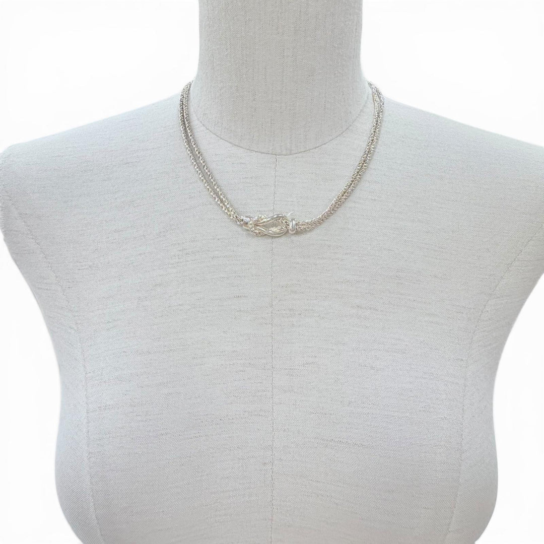 Great TIFFANY&Co. Necklace Double rope center knot Silver 925 Women