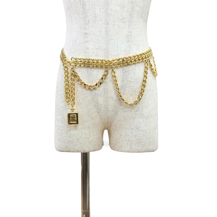Very Good CHANEL Logo perfume bottle charm, double chain belt, total length gold