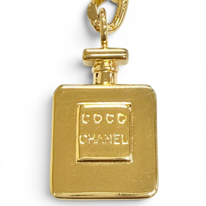Very Good CHANEL Logo perfume bottle charm, double chain belt, total length gold
