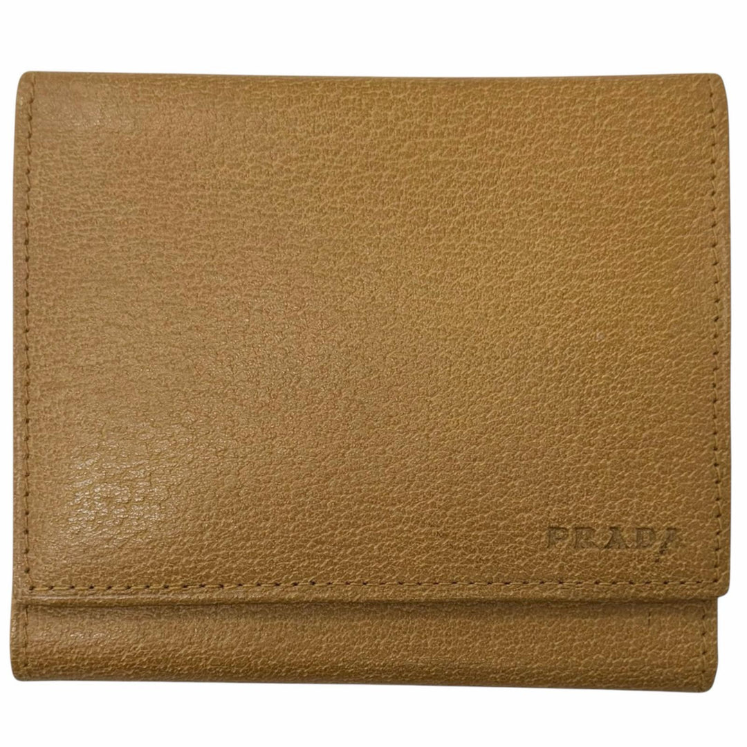Excellent PRADA Tri-fold wallet Logo-embossed compact wallet CUOIO