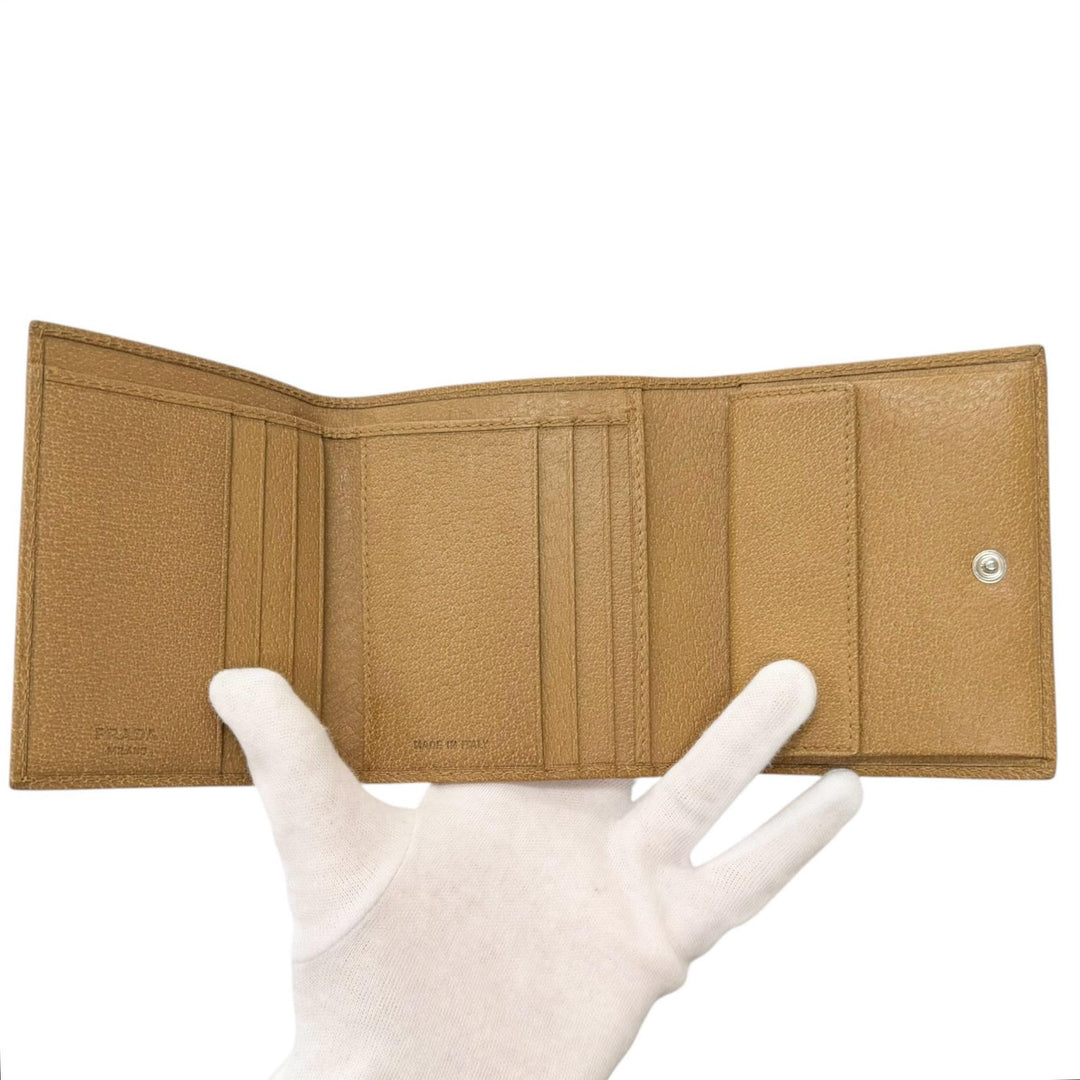 Excellent PRADA Tri-fold wallet Logo-embossed compact wallet CUOIO