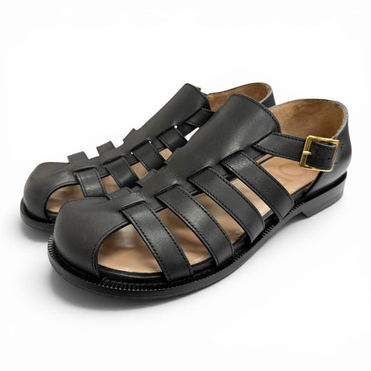 Great LOEWE Sandals CAMPO SANDAL Logo buckle Gurkha sandals, flat. black leather