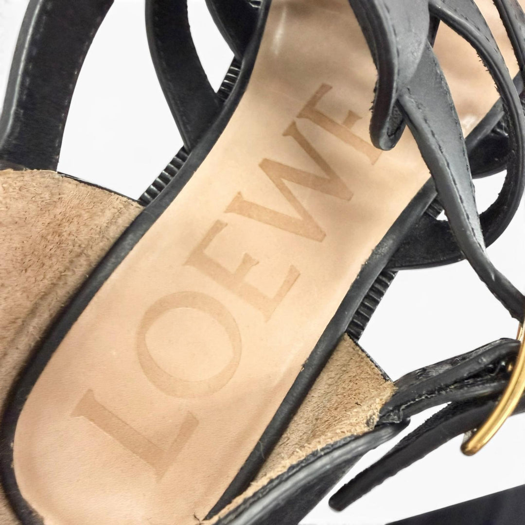 Great LOEWE Sandals CAMPO SANDAL Logo buckle Gurkha sandals, flat. black leather