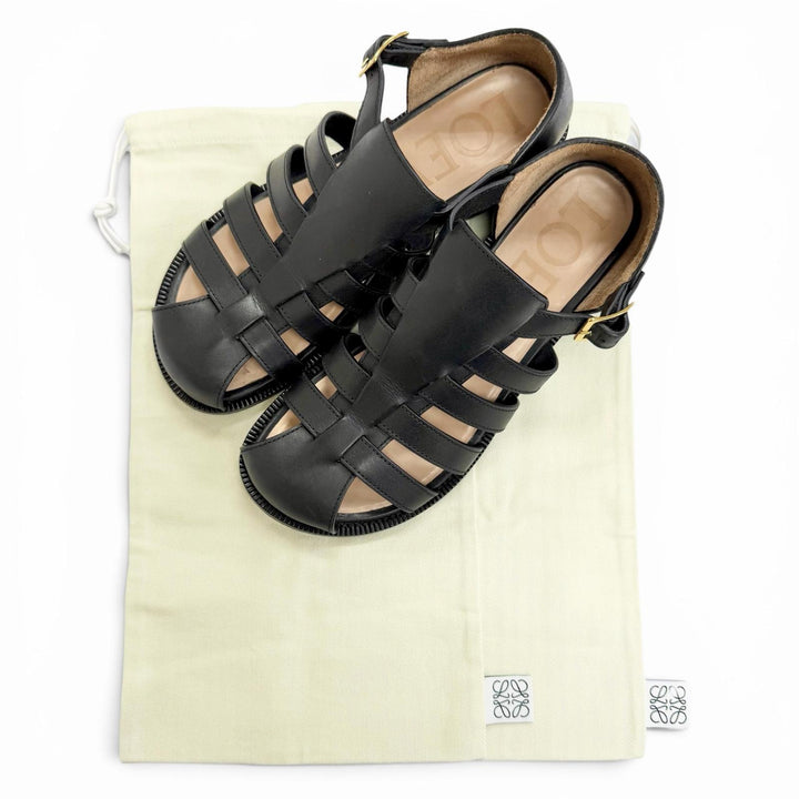 Great LOEWE Sandals CAMPO SANDAL Logo buckle Gurkha sandals, flat. black leather