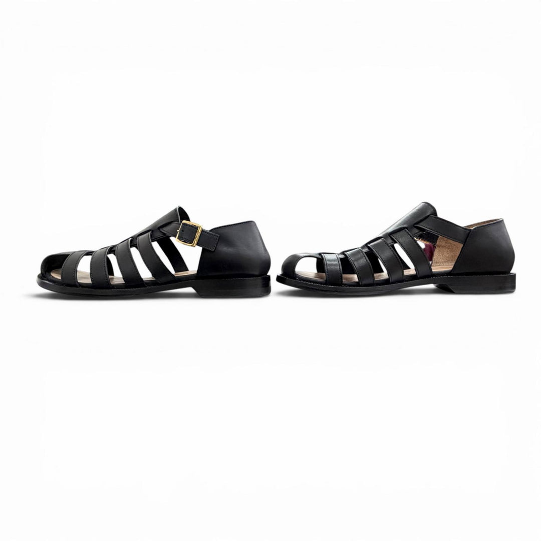 Great LOEWE Sandals CAMPO SANDAL Logo buckle Gurkha sandals, flat. black leather